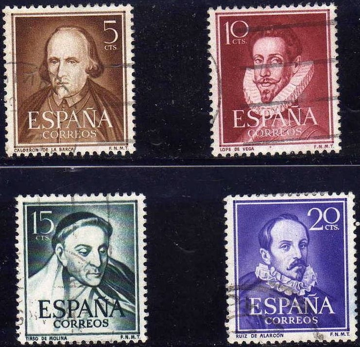 España 1950 1071/4 Sellos º Literatos Completa Calderon, Lope Vega, Tirso y Alarcon Timbre Espagne Spain Spagna